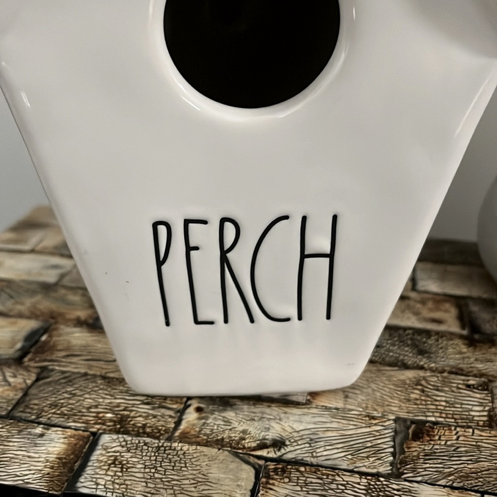 NWT RAE DUNN Ceramic White PERCH Birdhouse Double-sided Bird Home Decor - Picture 3 of 10
